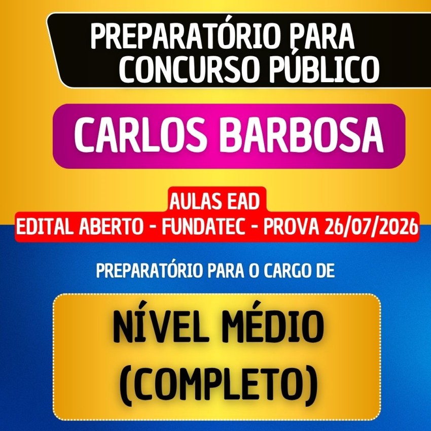 CURSO EAD - CARLOS BARBOSA - N�VEL M�DIO (COMPLETO